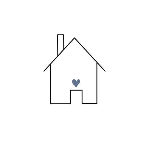 An icon with an outline of a tiny house with a blue heart above the door